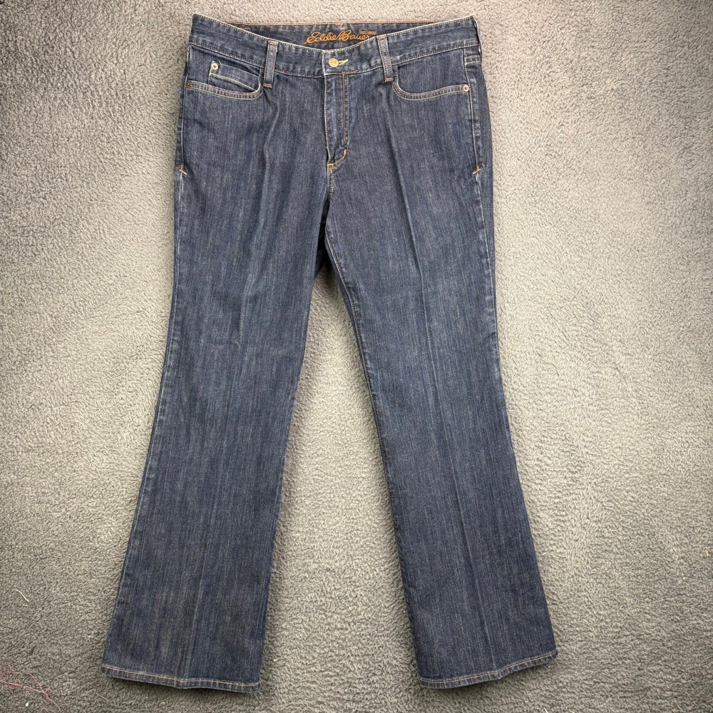 Eddie Bauer Classic Straight Leg Jeans Womens 12S Dark Wash Blue Denim Stretch